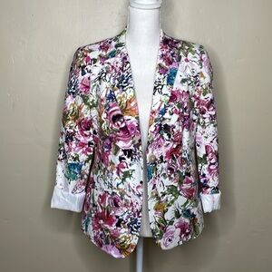 LIZ CLAIBORNE Blazer Abstract Floral Multicolor Single Breasted Cheerful 6